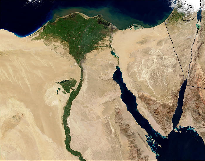 Jacques Descloitres, MODIS Rapid Response Team, NASA/GSFC. Nile River and delta from orbit. Public domain. Нил и его дельта, снятые из космоса